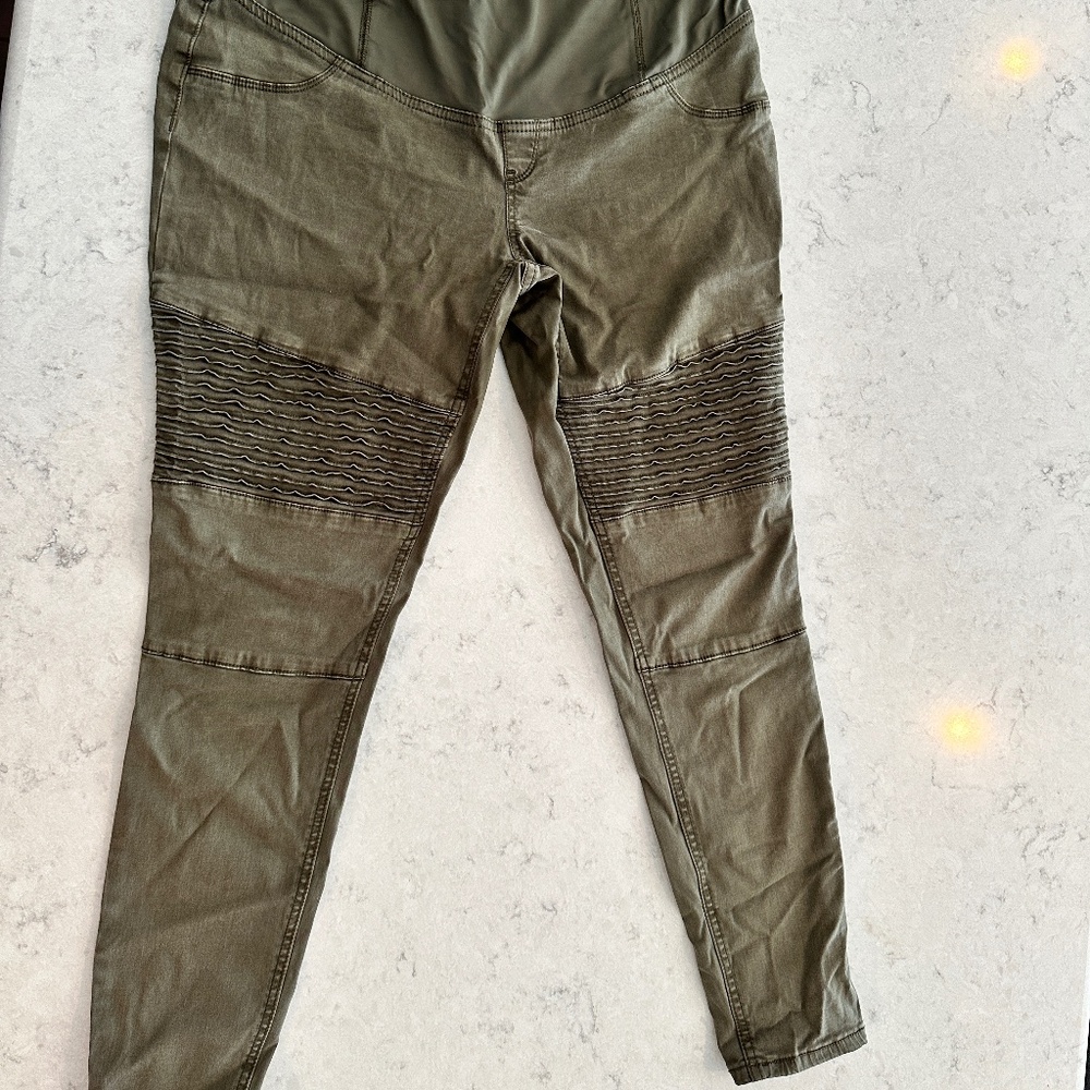 Isabel Maternity Jeans Womens Size 4 Green Moto Stretch Crossover Tummy Panel